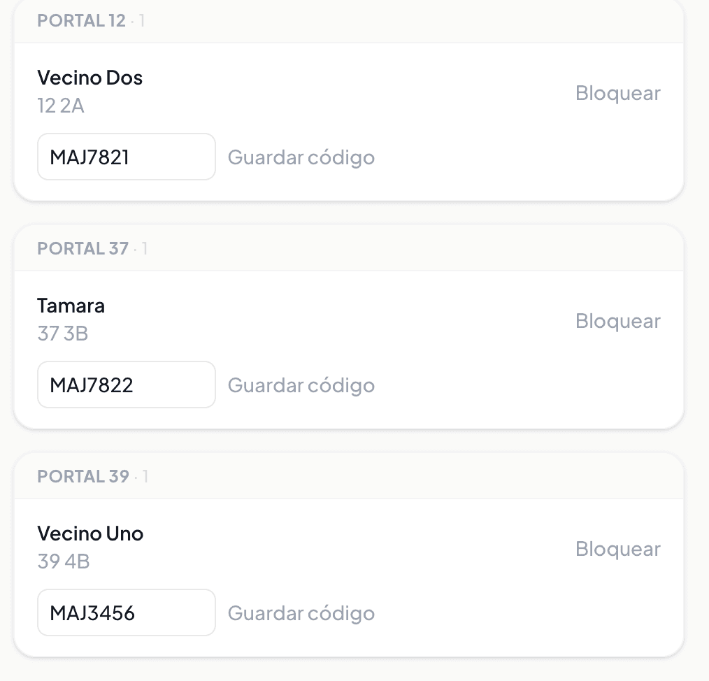 Vecinos con su código de acceso