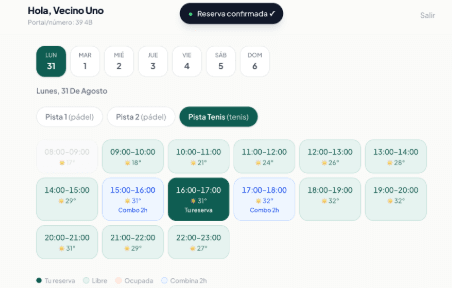 Calendario de reservas con una reserva confirmada